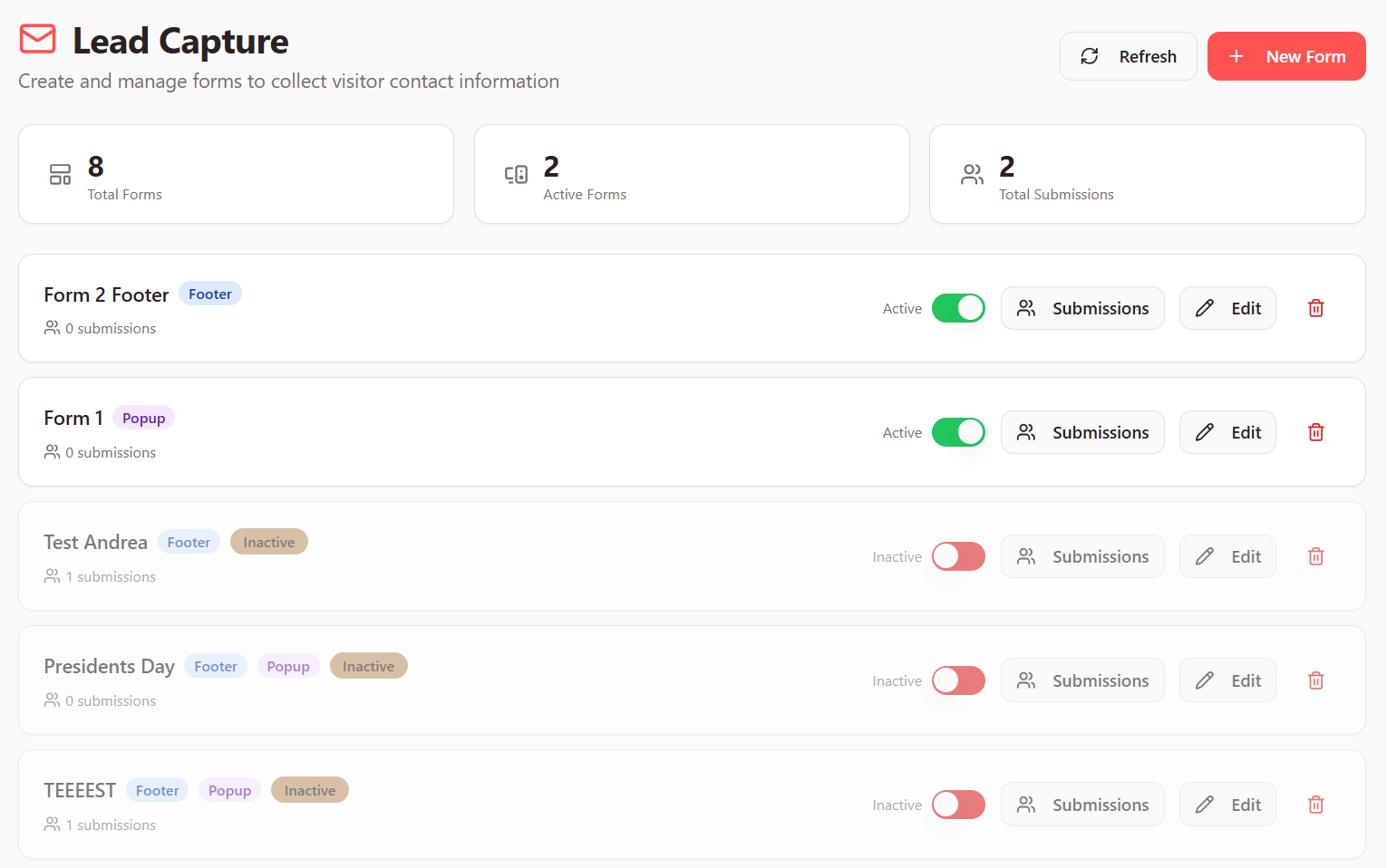Lead Capture dashboard