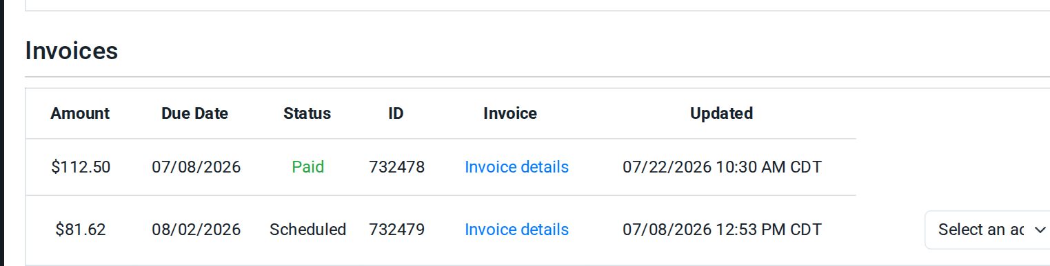 Invoices section on a reservation Payments tab