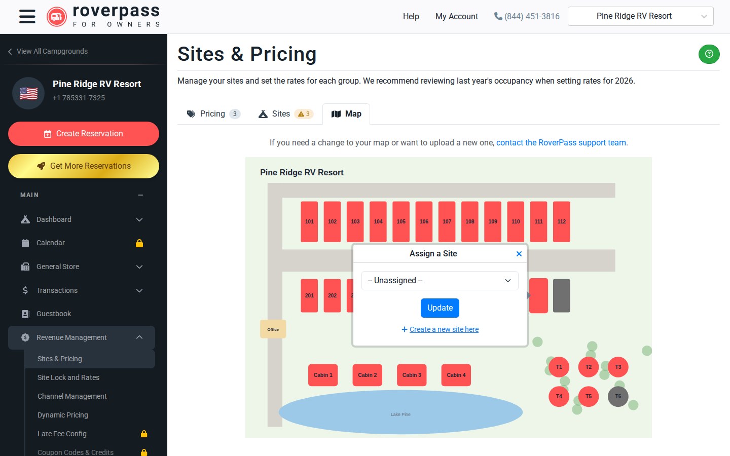 The Assign a Site box over an empty shape, showing Unassigned, Update and Create a new site here