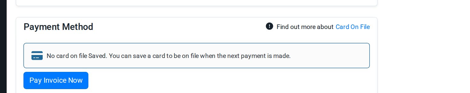 Payment Method section on an invoice, with the Pay Invoice Now button
