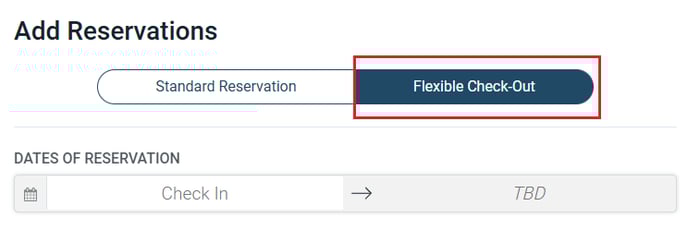 Flexible Check-Out option selected when adding a reservation.